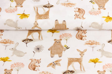 Baumwolle, Popeline, Waldtiere, Rehe, Bären, weiß, 0,5 m